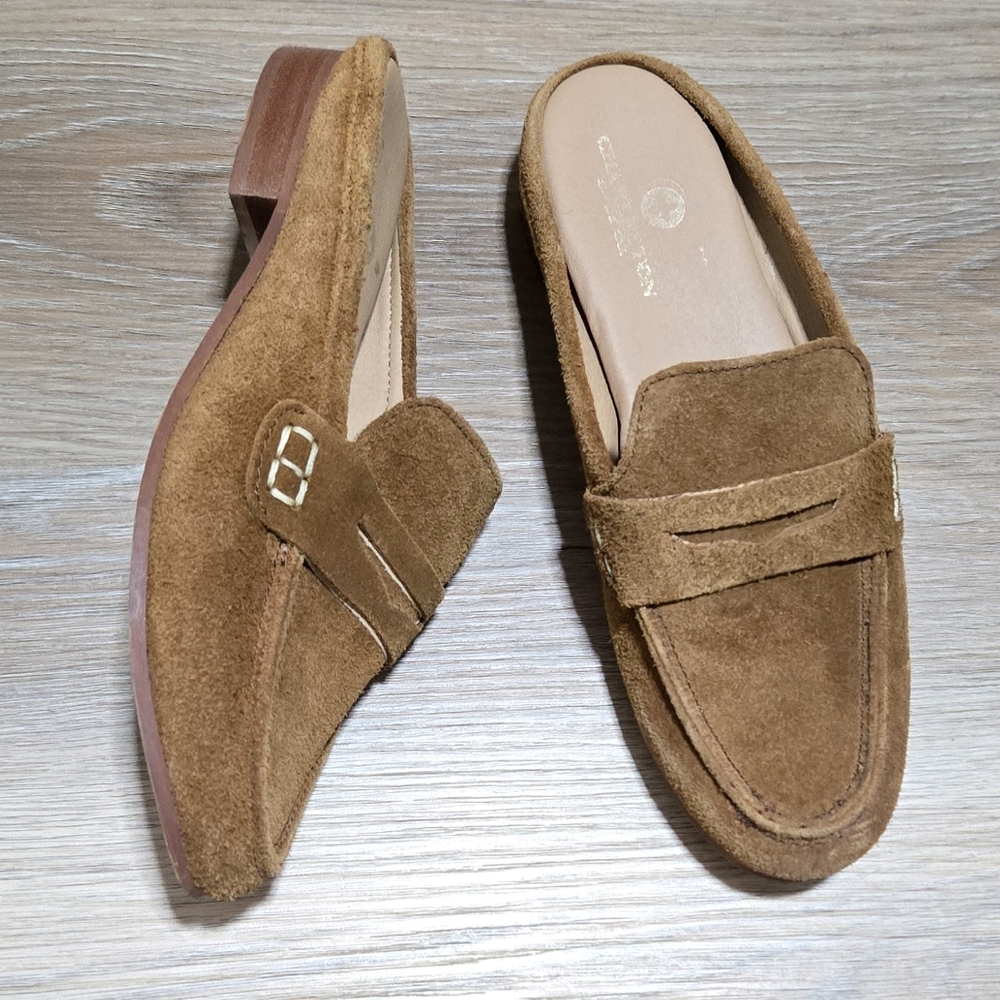 Charleston Shoe Co. Georgia Tan Suede Leather Penny Loafer Mules Size 7